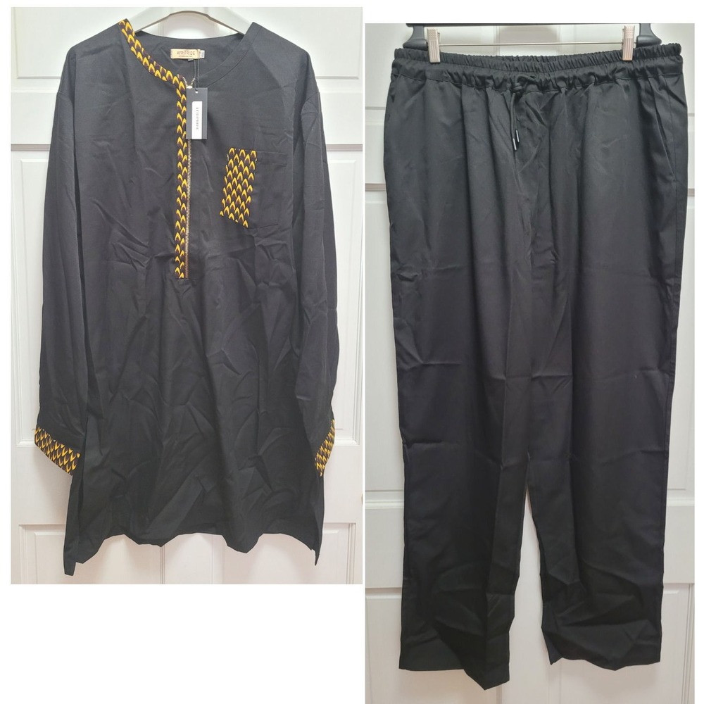 Afripride Women's 2pc 1/2 Zip Tunic Top & Pants Set - Black - Size 6X